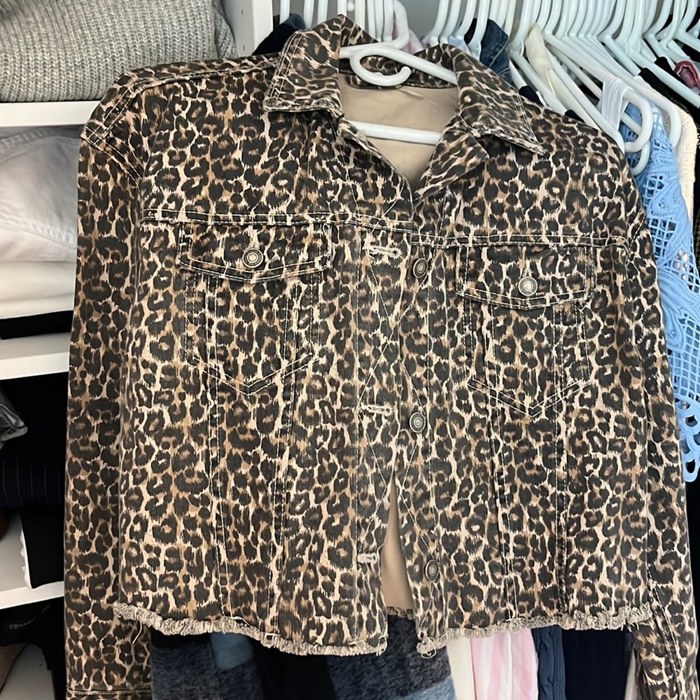 Free People Leopard Denim Jacket
